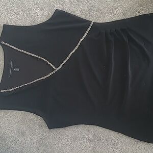 White House Black Market Black V-Neck Top with Silver Trim